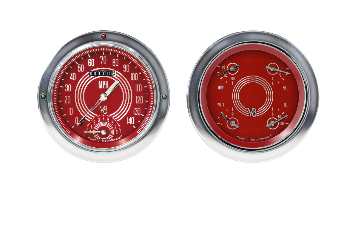 Classic Instruments 1954-1955 Chevy Truck V8 Red Steelie 5" Speedometer/Quad-Ls - CT54V8RS62-LS