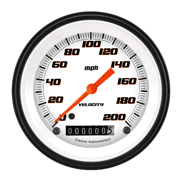 Classic Instruments Velocity White 3-3/8" Speedometer Gauge - VS57WBLF