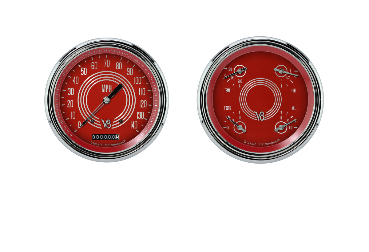 Classic Instruments 1947-53 Chevy Truck V8 Red Steelie Speedometer w/ Quad Gauge - CT47V8RS52-LS