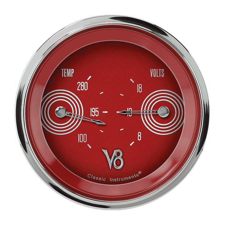 Classic Instruments V8 Red Steelie 3-3/8" Temperature & Volt Dual Gauge - V8RS74SHC