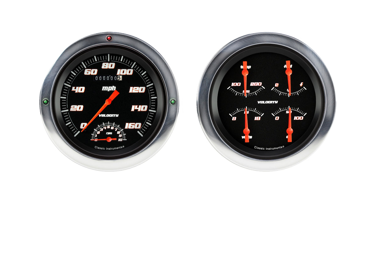 Classic Instruments 1954-1955 Chevy Truck Velocity Black 5" Speedometer/Tachometer/Quad-Ls - CT54VSB62-LS