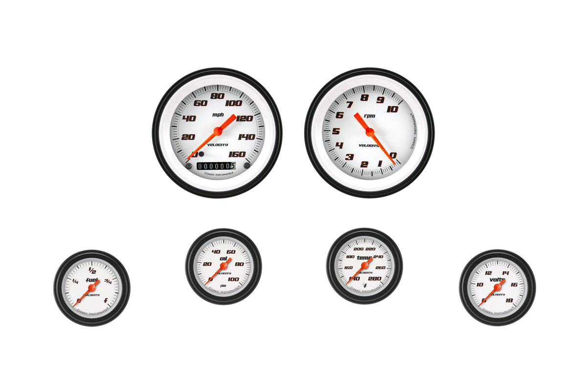 Classic Instruments Velocity White Six Gauge Set - VS101WBLF