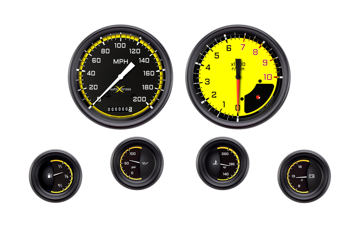 Classic Instruments AutoCross 4-5/8" Speedo/Tach With 2-1/8" Fuel/Oil/Temp/Volt - AX51YBPF