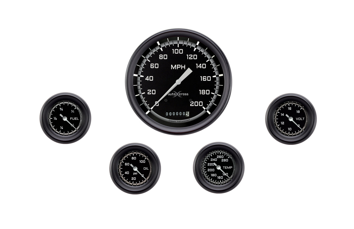 Classic Instruments AutoCross Gray Five Gauge Set - AX154GBLF