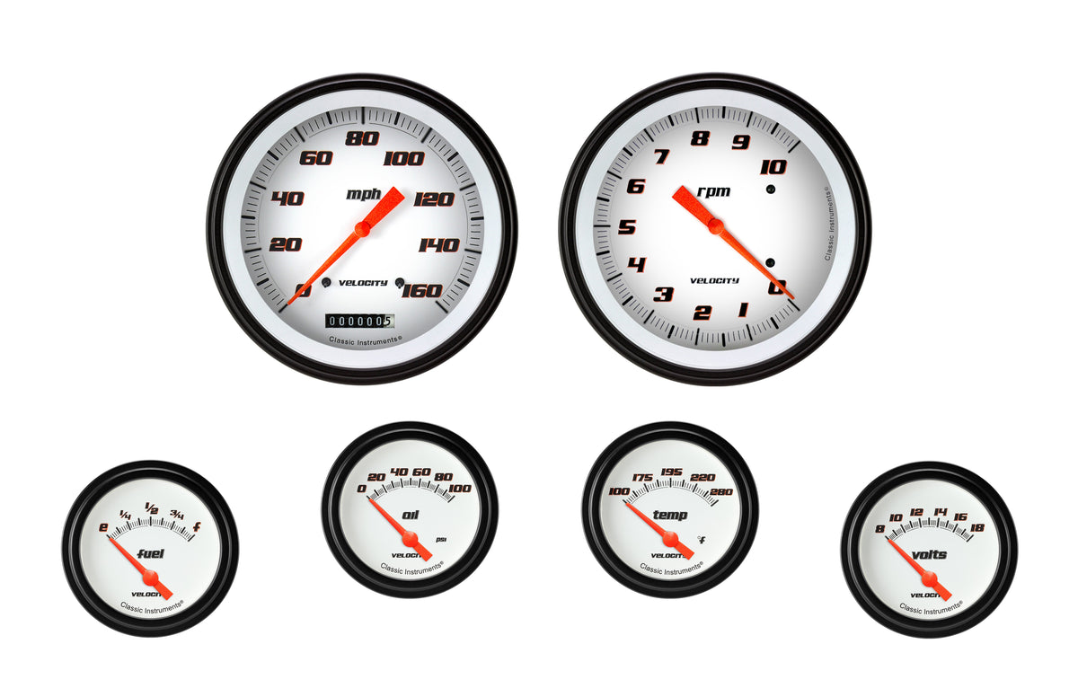 Classic Instruments Velocity White Six Gauge Set - VS251WBLF