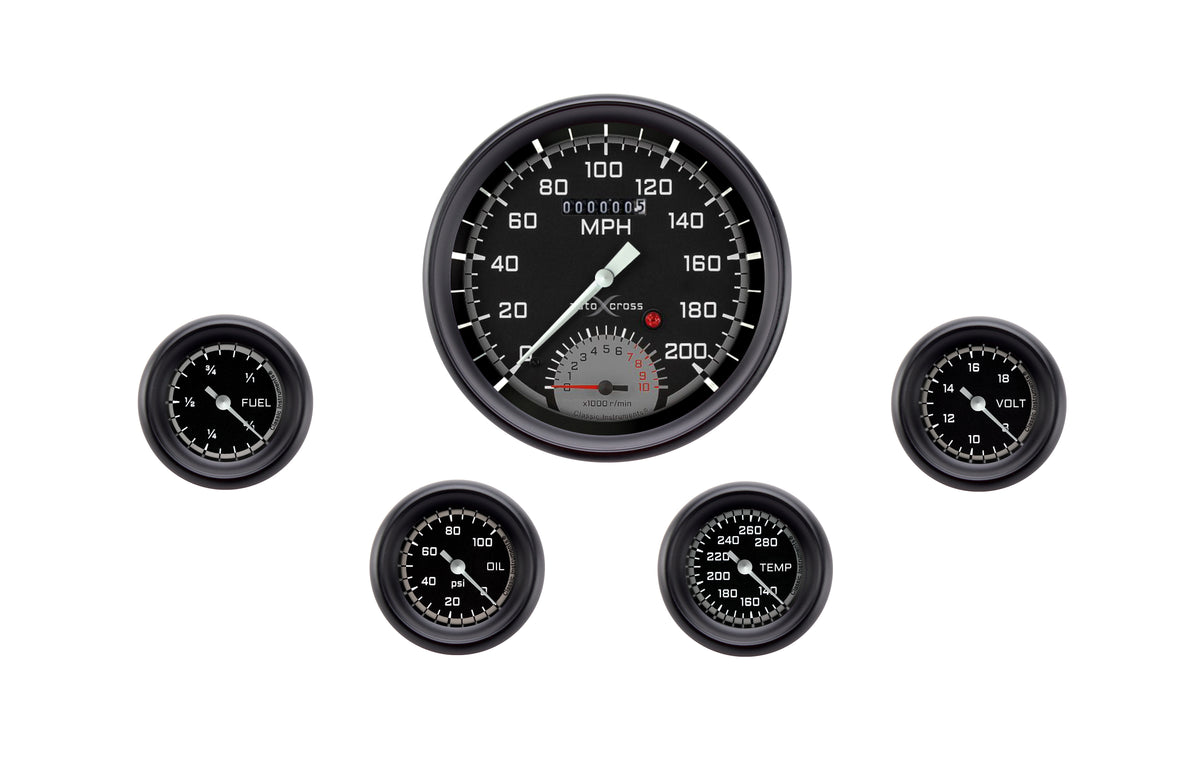 Classic Instruments AutoCross Gray Five Gauge Set - AX165GBLF