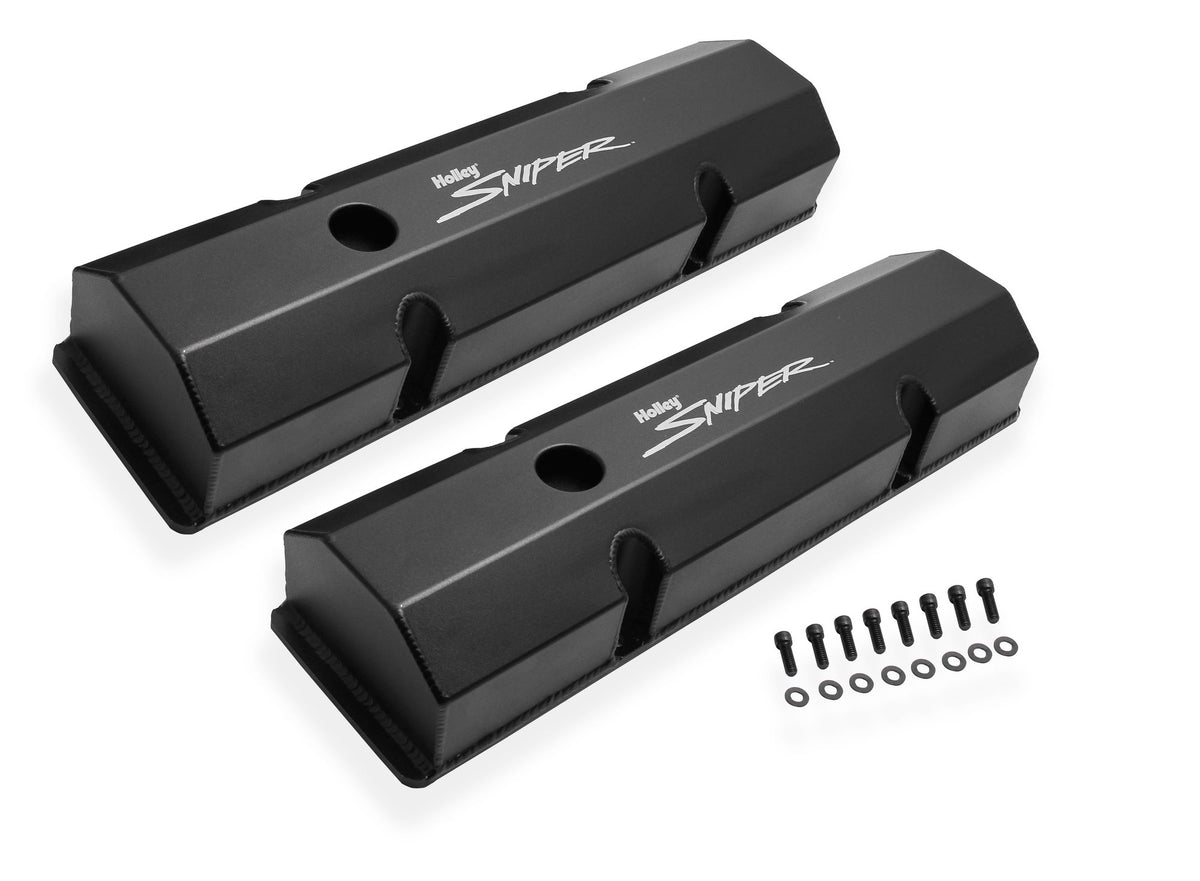 Holley Sniper Valve Cover - Fabricated Aluminum - SBC - Perimeter Bolt - Flat - Black - 890010B