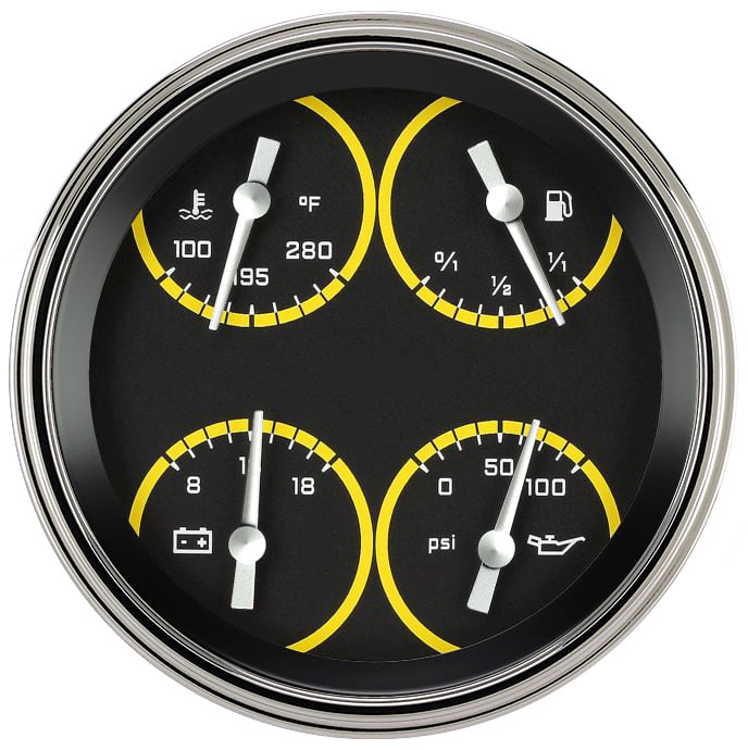 Classic Instruments AutoCross Yellow 5" Quad Gauge (240-33 Ohm) - AX75YSLF