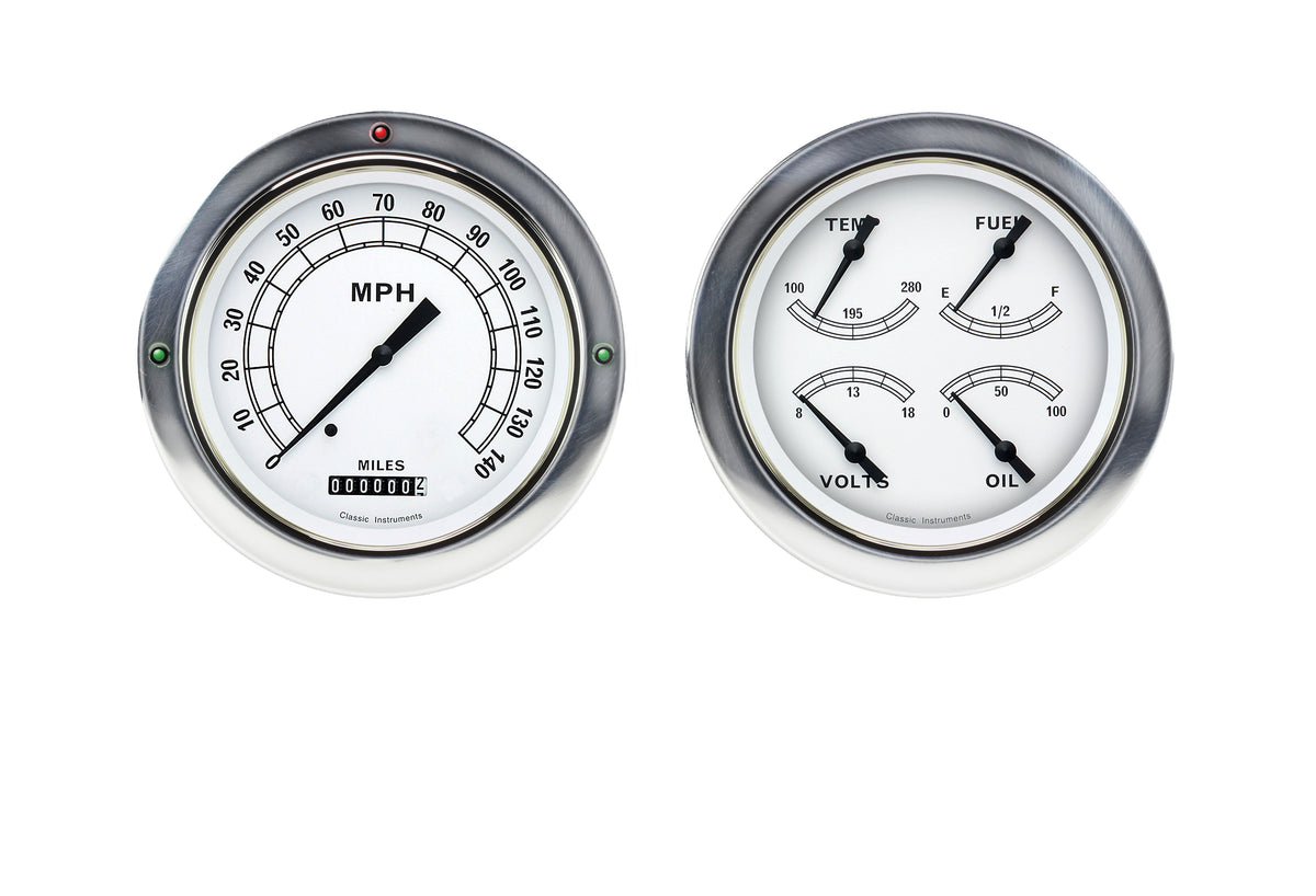 Classic Instruments 1954-55 Classic White Chevy Truck 5" Speed/Quad-LS - CT54CW52-LS