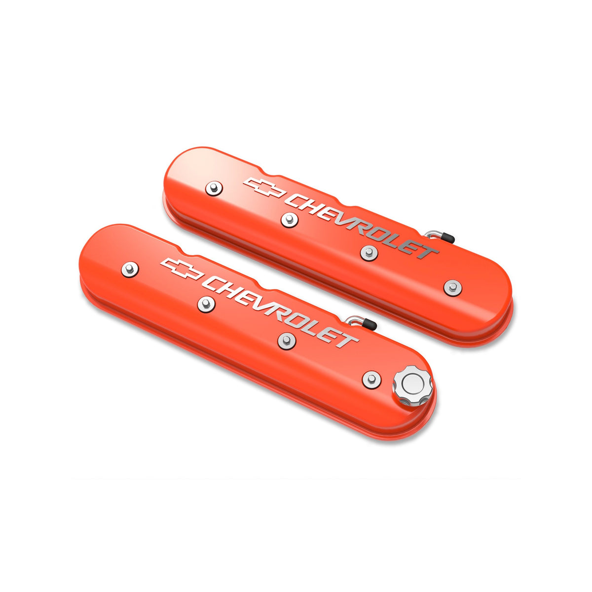 Holley Tall LS Valve Cover with Bowtie/Chevrolet Logo - Factory Orange Machined Finish - 241-403