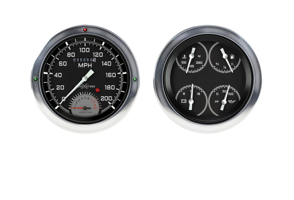 Classic Instruments 1954-55 AutoCross Gray Chevy Truck 5" Speedometer/Tachometer/Quad-Ls - CT54AXG62-LS
