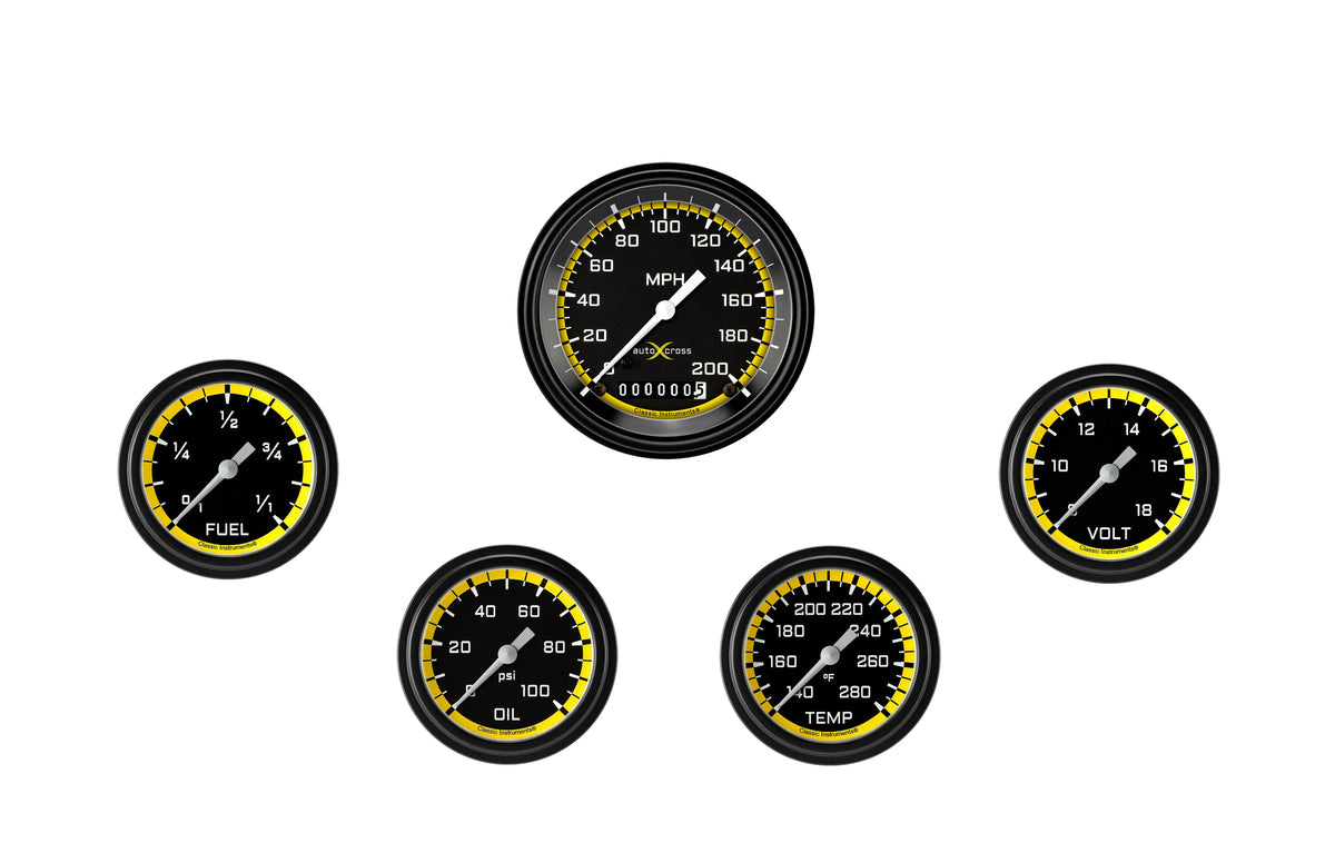 Classic Instruments AutoCross Yellow Five Gauge Set - AX200YBLF