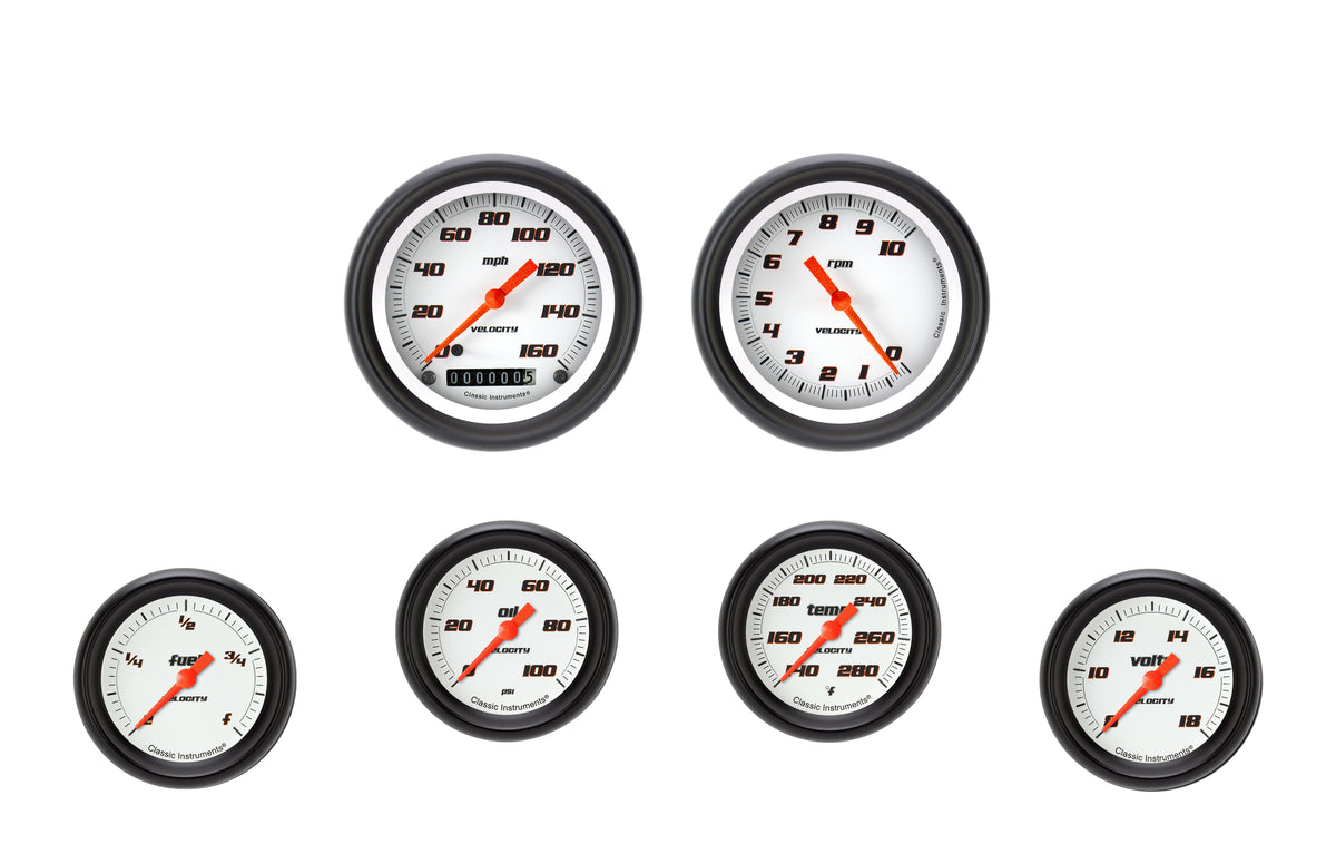 Classic Instruments Velocity White Six Gauge Set Black Performance Bezel - VS301WBPF