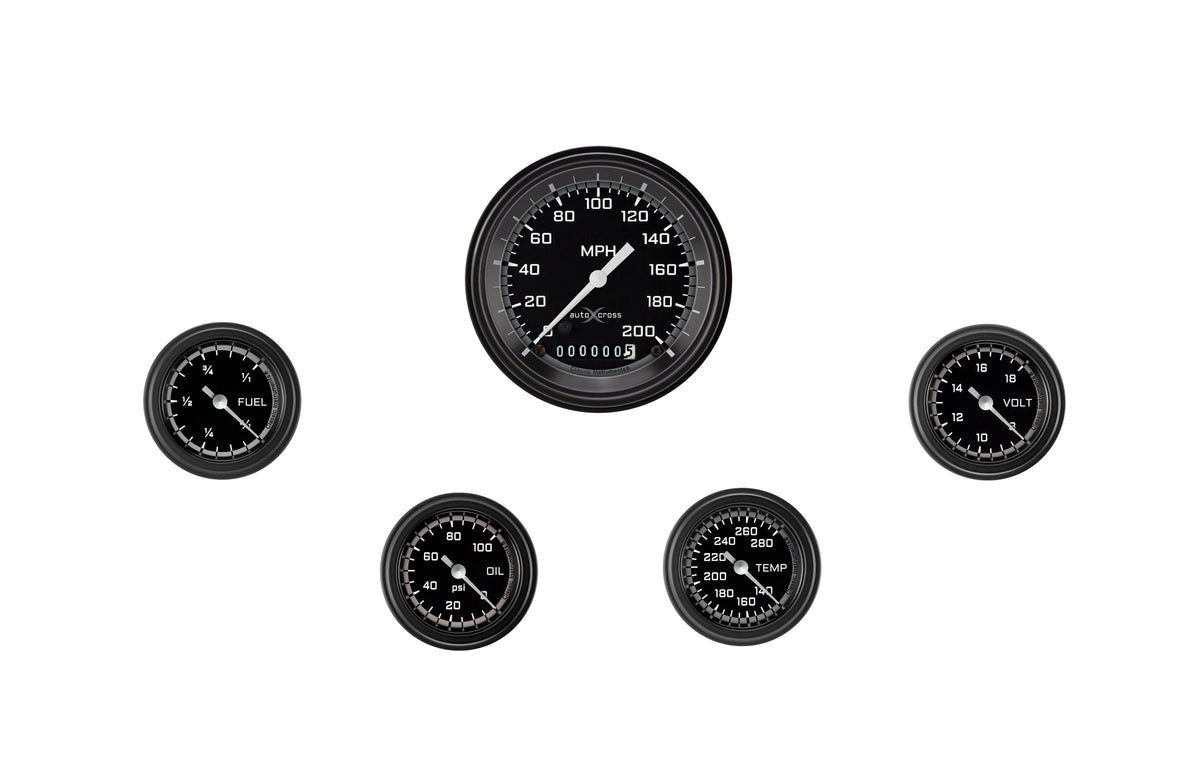 Classic Instruments AutoCross Gray Five Gauge Set - AX100GBLF