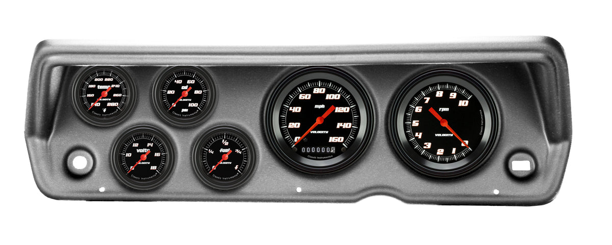 Classic Instruments 1970-76 Duster Velocity Black Full Sweep Six Gauge Set Mopar - CDDU70VSB101BA