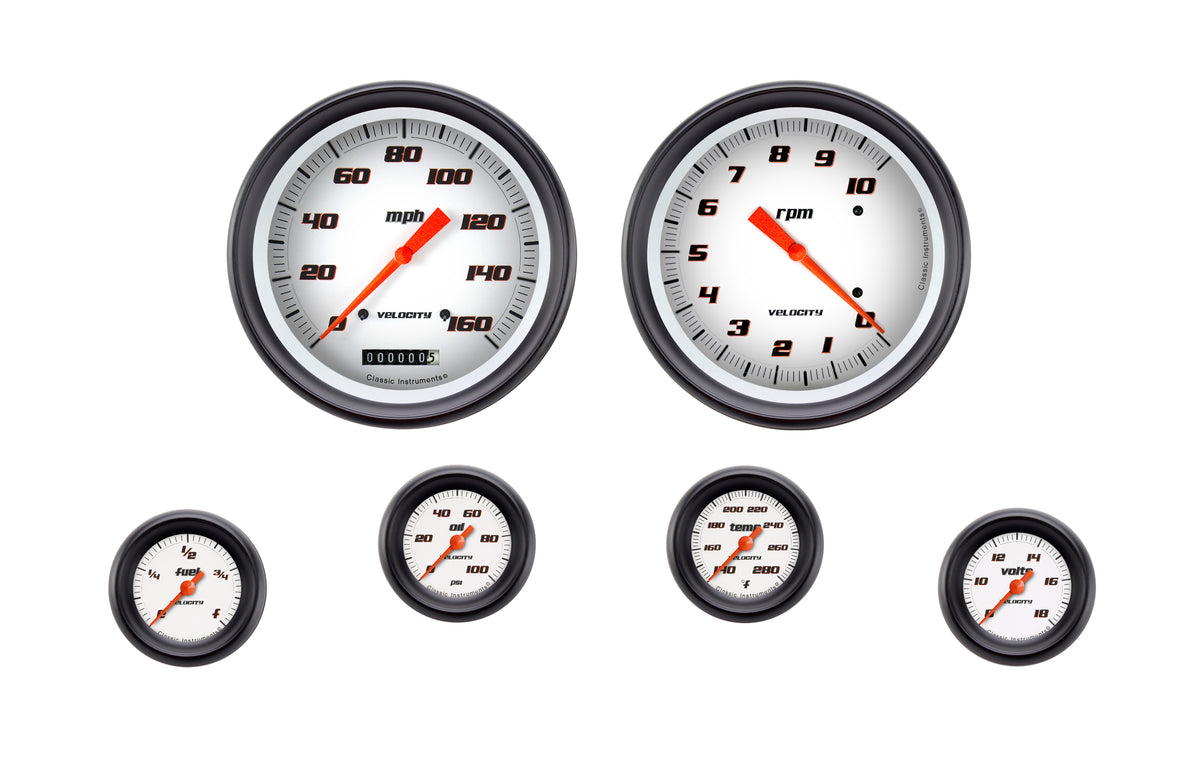 Classic Instruments Velocity White 2-1/8" Full Sweep Six Gauge Set - VS151WBPF