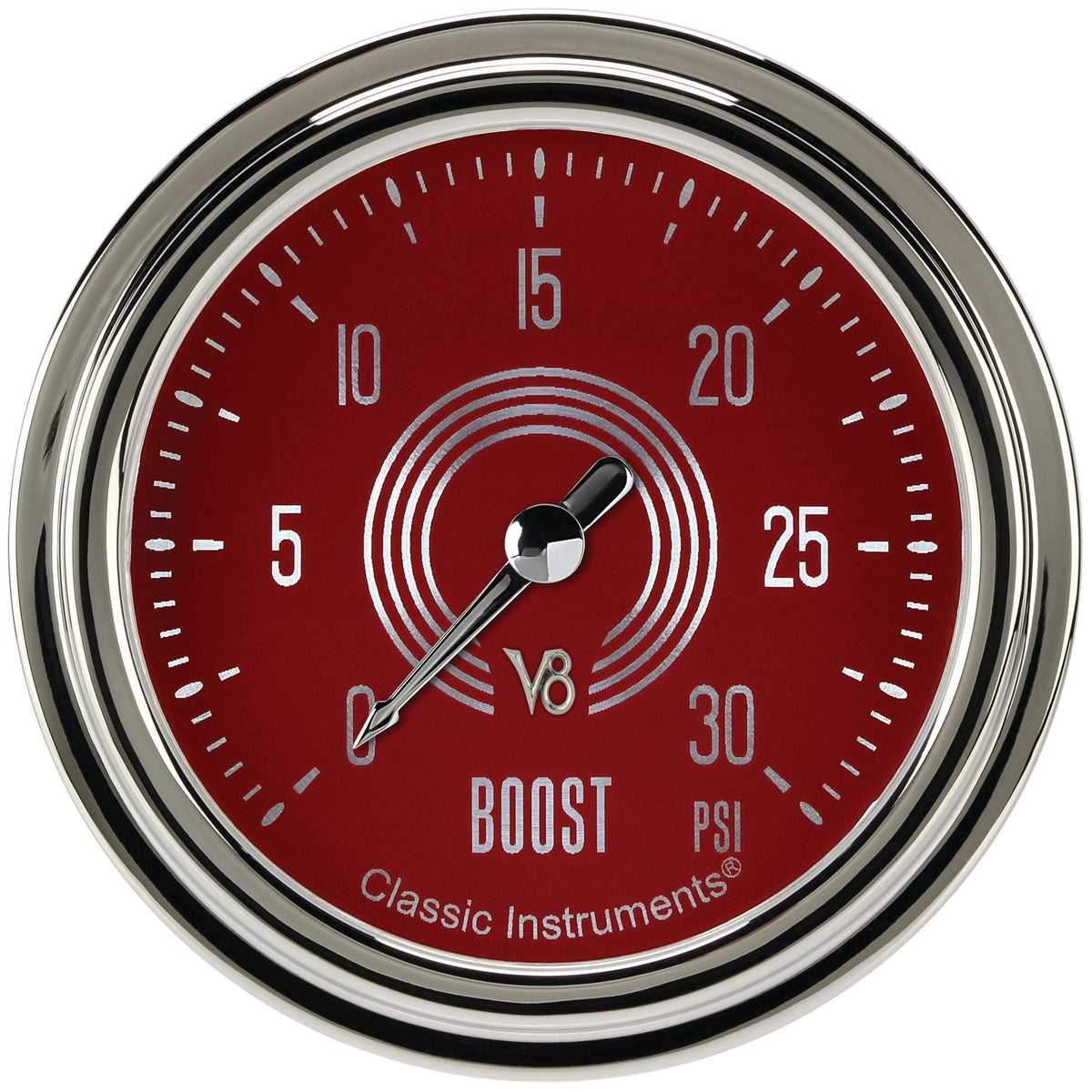 Classic Instruments V8 Red Steelie 2-5/8" Boost Gauge (30 PSI) - V8RS342SLC