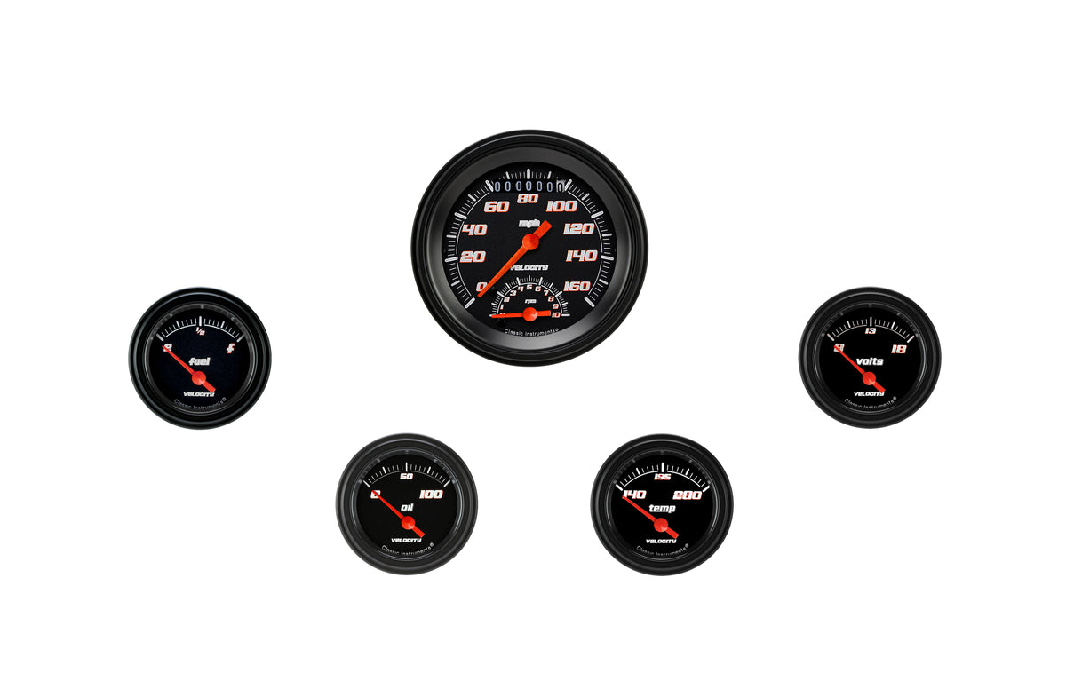 Classic Instruments Velocity Black Five Gauge Set - VS35BBLF