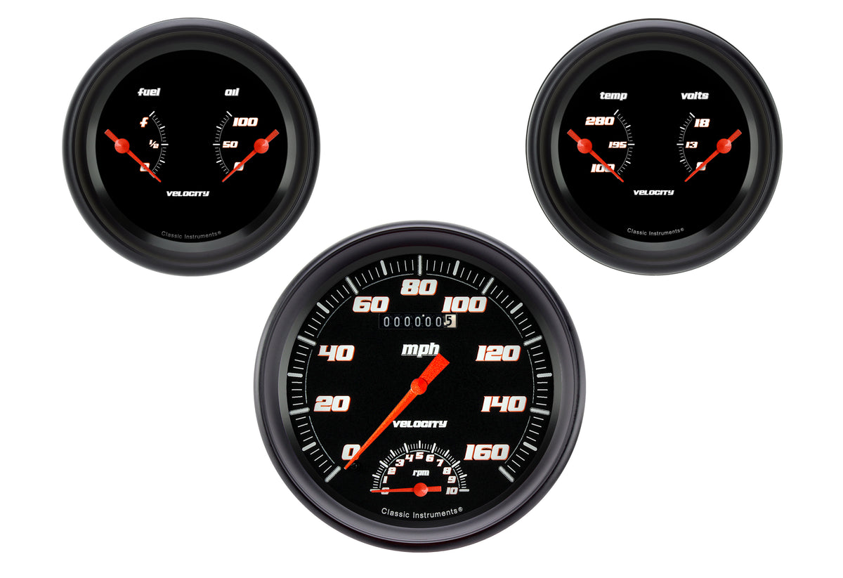 Classic Instruments Velocity Black 5" Speedo/Tach with Two 3" Dual Gauges GM - VS61BBPF