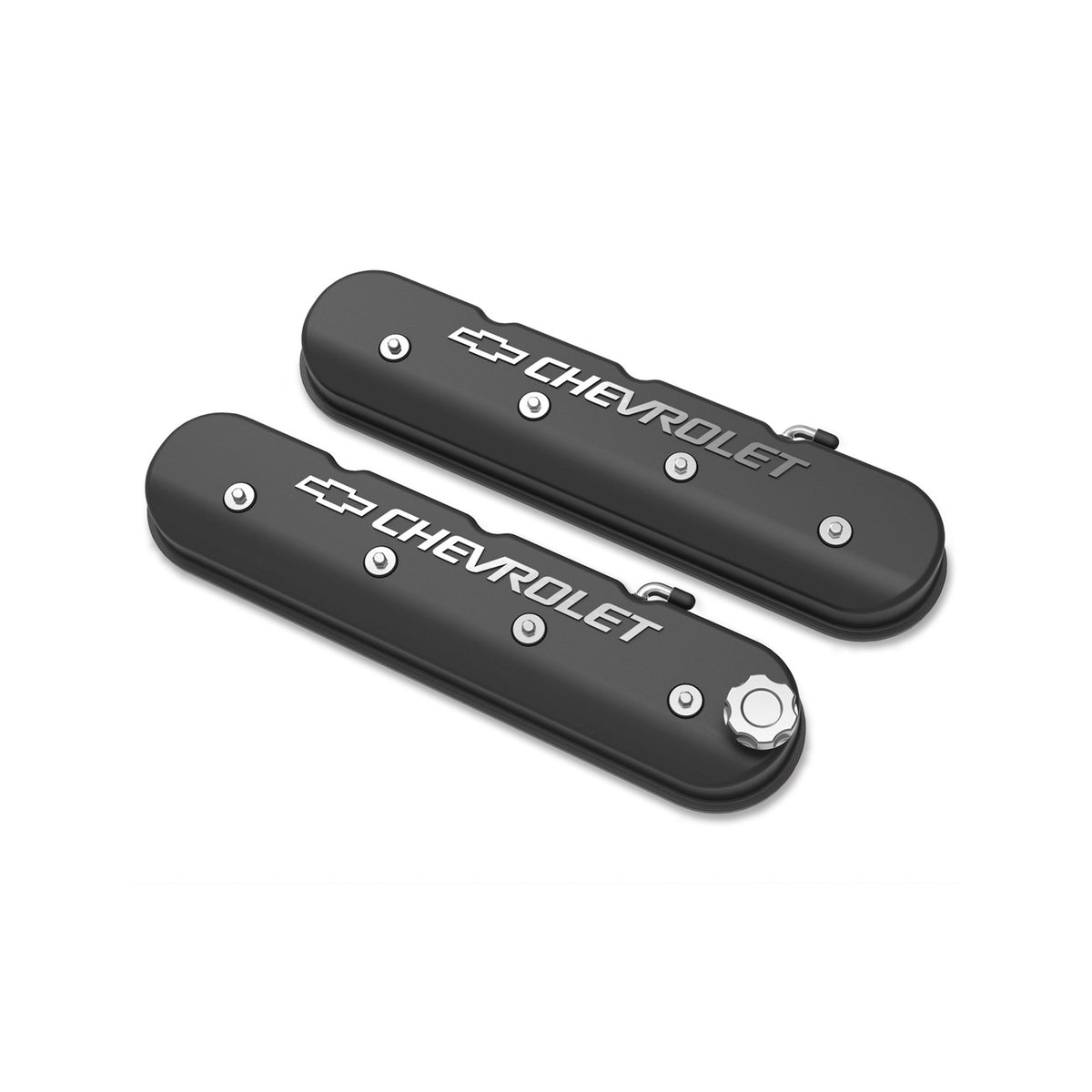 Holley Tall LS Valve Cover with Bowtie/Chevrolet Logo - Satin Black Machined Finish - 241-402