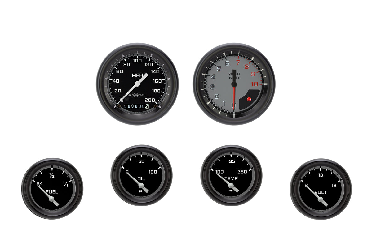 Classic Instruments AutoCross Gray Six Gauge Set Black Performance Bezel - AX201GBPF