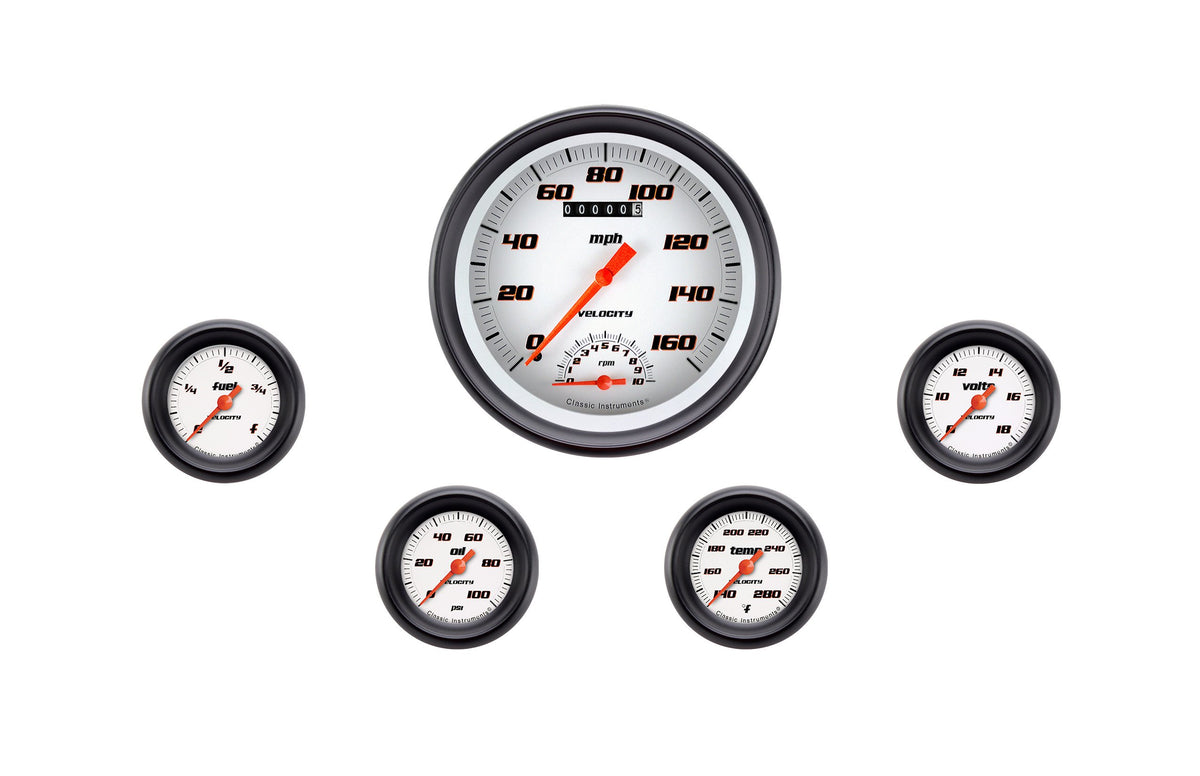 Classic Instruments Velocity White 2" Full Sweep Speedometer/Tach Four Gauge Set - VS165WBPF