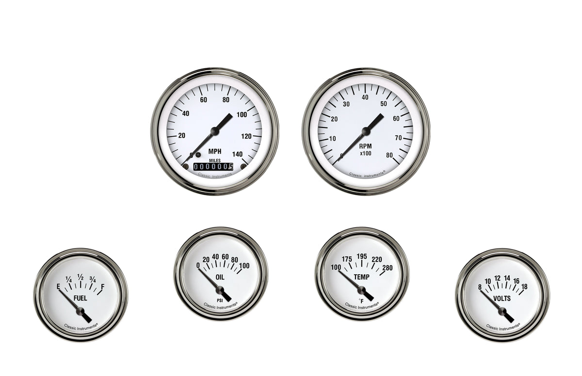 Classic Instruments White Hot Six Gauge Set - WH201SLF
