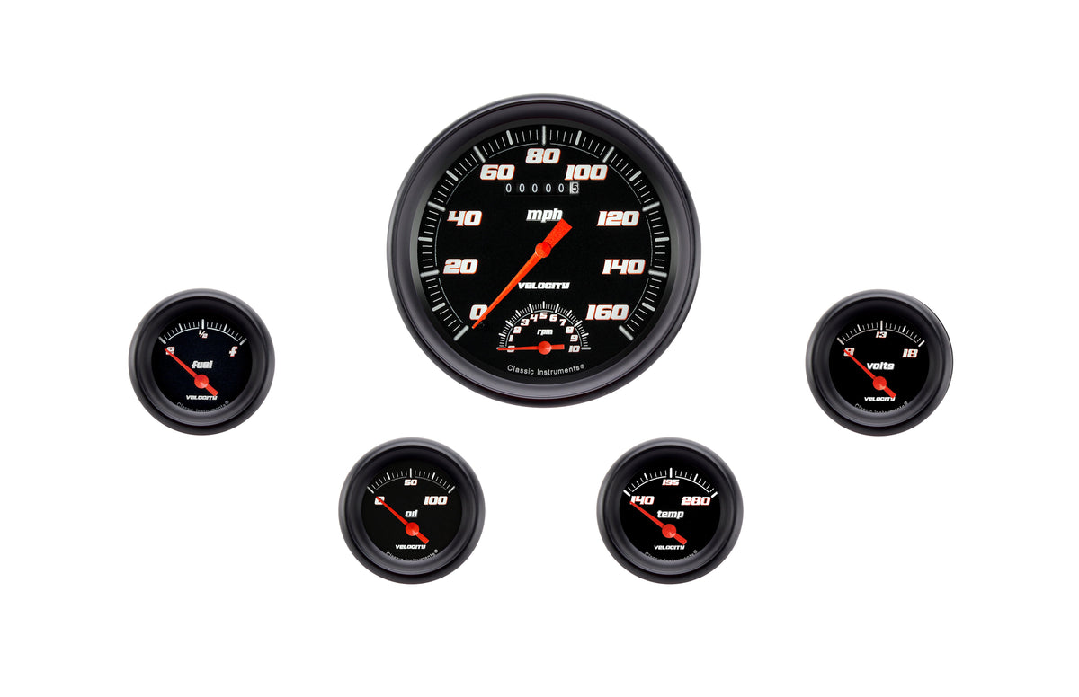 Classic Instruments Velocity Black Speedometer/Tach Four Gauge Set - VS65BBPF