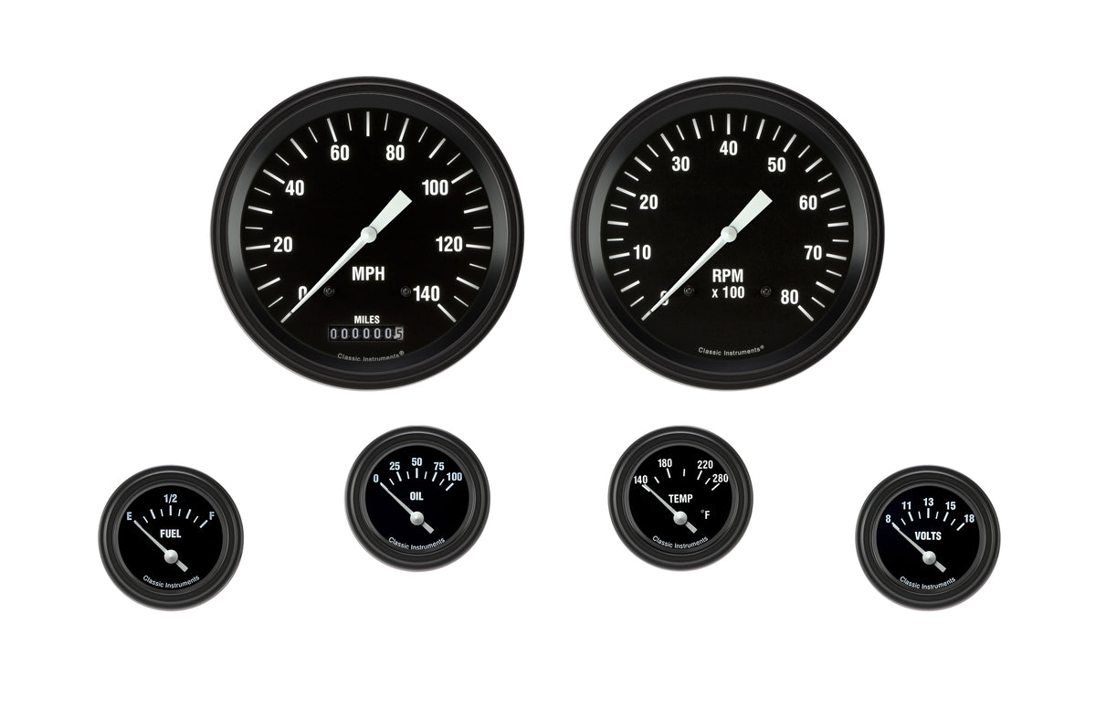 Classic Instruments Hot Rod 5" Speedo/Tach With 2-1/8" Fuel/Oil/Temp/Volt GM - HR51BLF