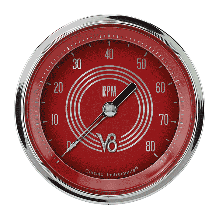 Classic Instruments V8 Red Steelie 3-3/8" Tachometer Gauge - V8RS80SHC