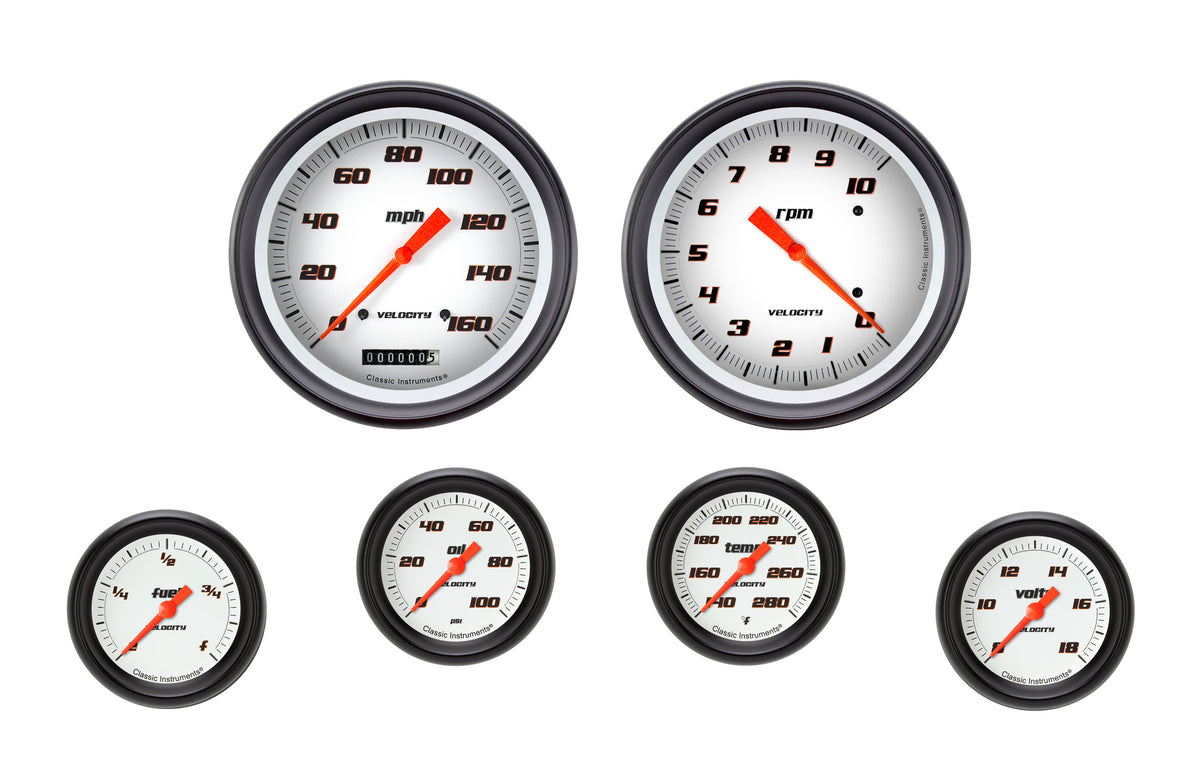 Classic Instruments Velocity White Full Sweep Six Gauge Set - VS351WBPF