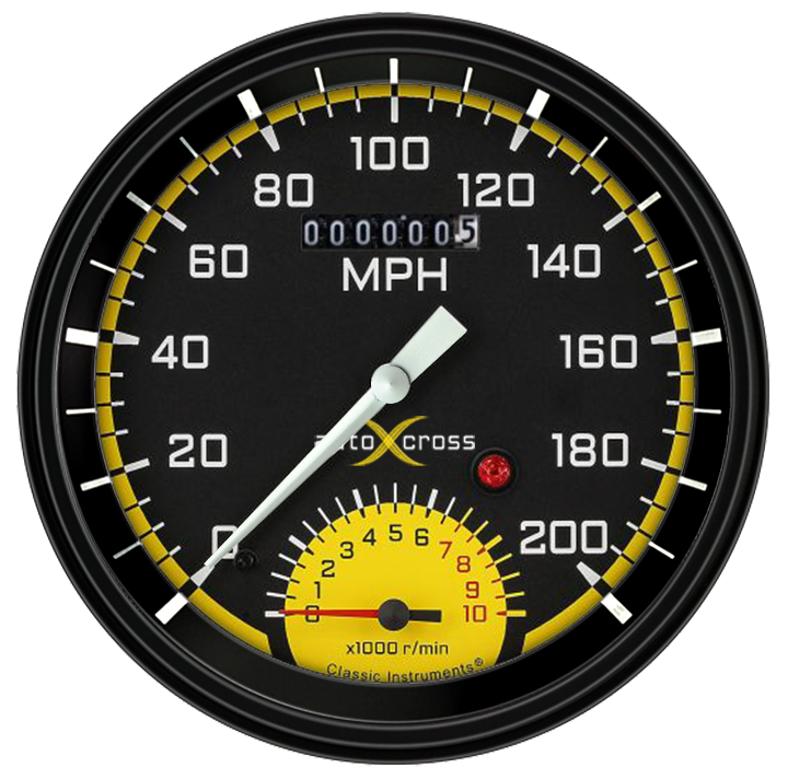 Classic Instruments Autocross Yellow 5" Speedtachular Speedometer Gauge - AX50YBLC