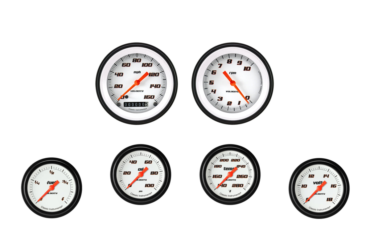 Classic Instruments Velocity White Six Gauge Set - VS301WBLF