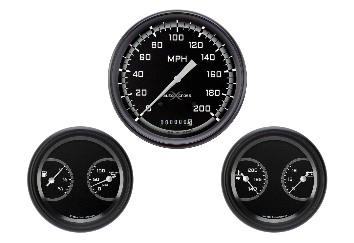 Classic Instruments AutoCross Gray 5" Speedometer with Two 3" Dual Gauges - AX64GBPF