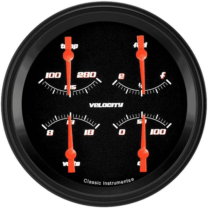 Classic Instruments Velocity Black 4-5/8" Quad Gauge - VS78BBLF