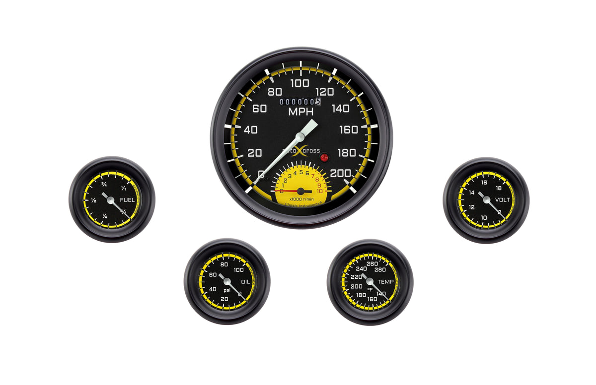 Classic Instruments AutoCross Yellow Five Gauge Set - AX165YBPF