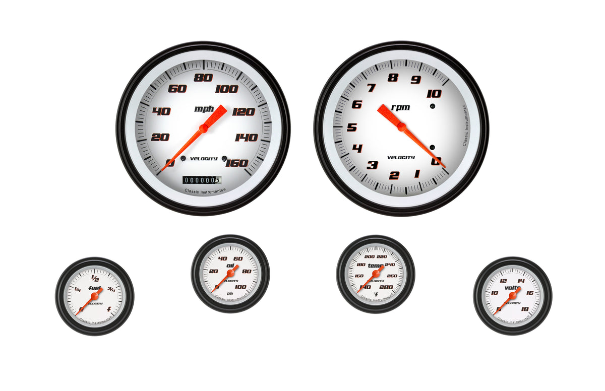 Classic Instruments Velocity White Six Gauge Set - VS151WBLF
