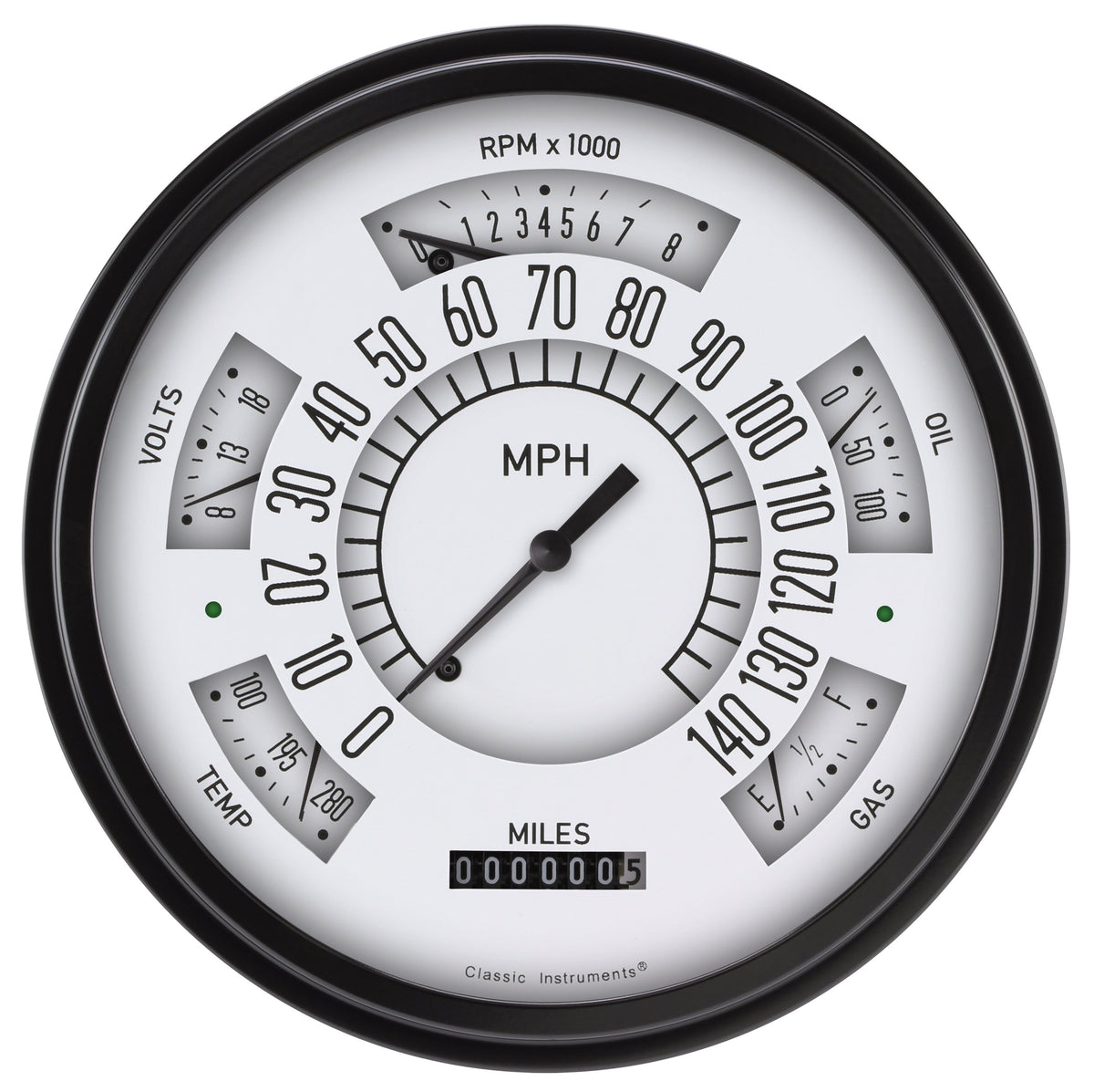 Classic Instruments Six Pack White / Black Bezel-GM - SX01WBLF