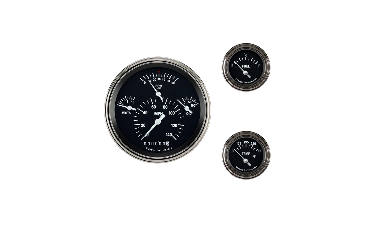 Classic Instruments Tetra Six Gauge SET Black-GM - TE01BSLC