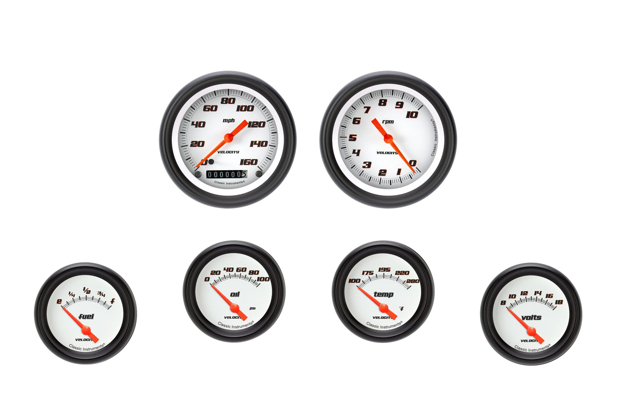 Classic Instruments Velocity White Six Gauge Set Black Performance Bezel - VS201WBPF