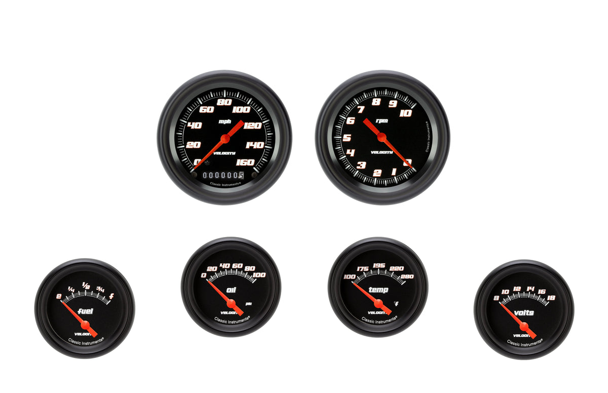 Classic Instruments Velocity Black Six Gauge Set Black Performance Bezel - VS201BBPF