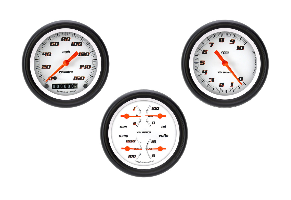 Classic Instruments Velocity White Speedo & Tach Quad Set GM - VS03WBPF