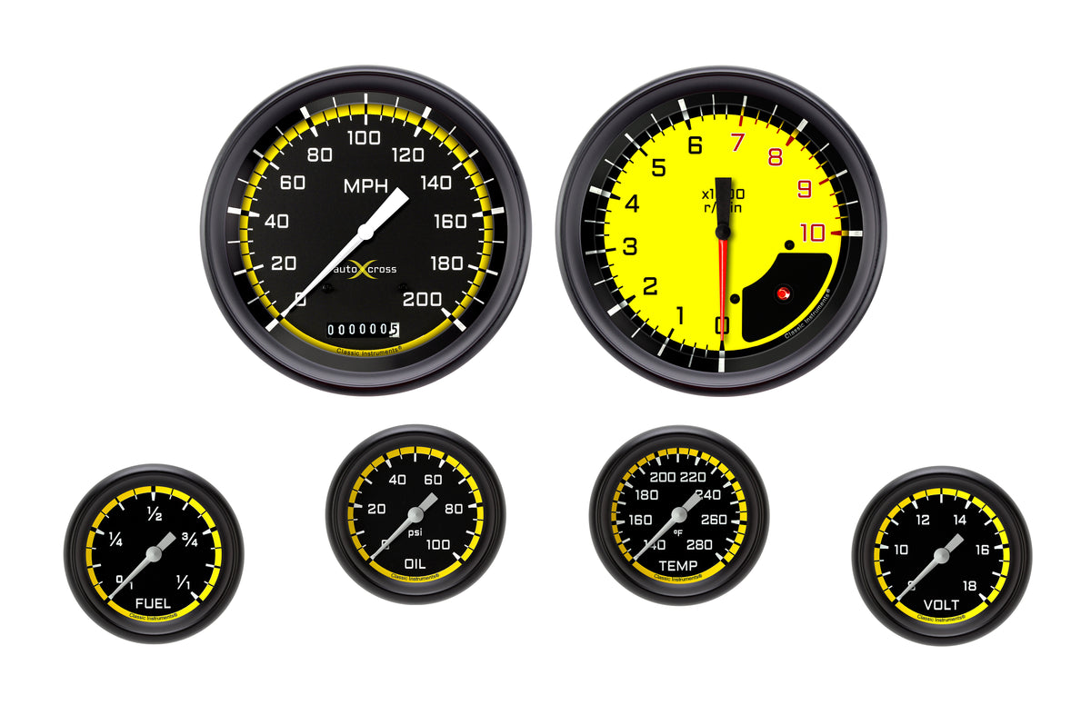 Classic Instruments AutoCross Yellow Six Gauge Set - AX351YBPF