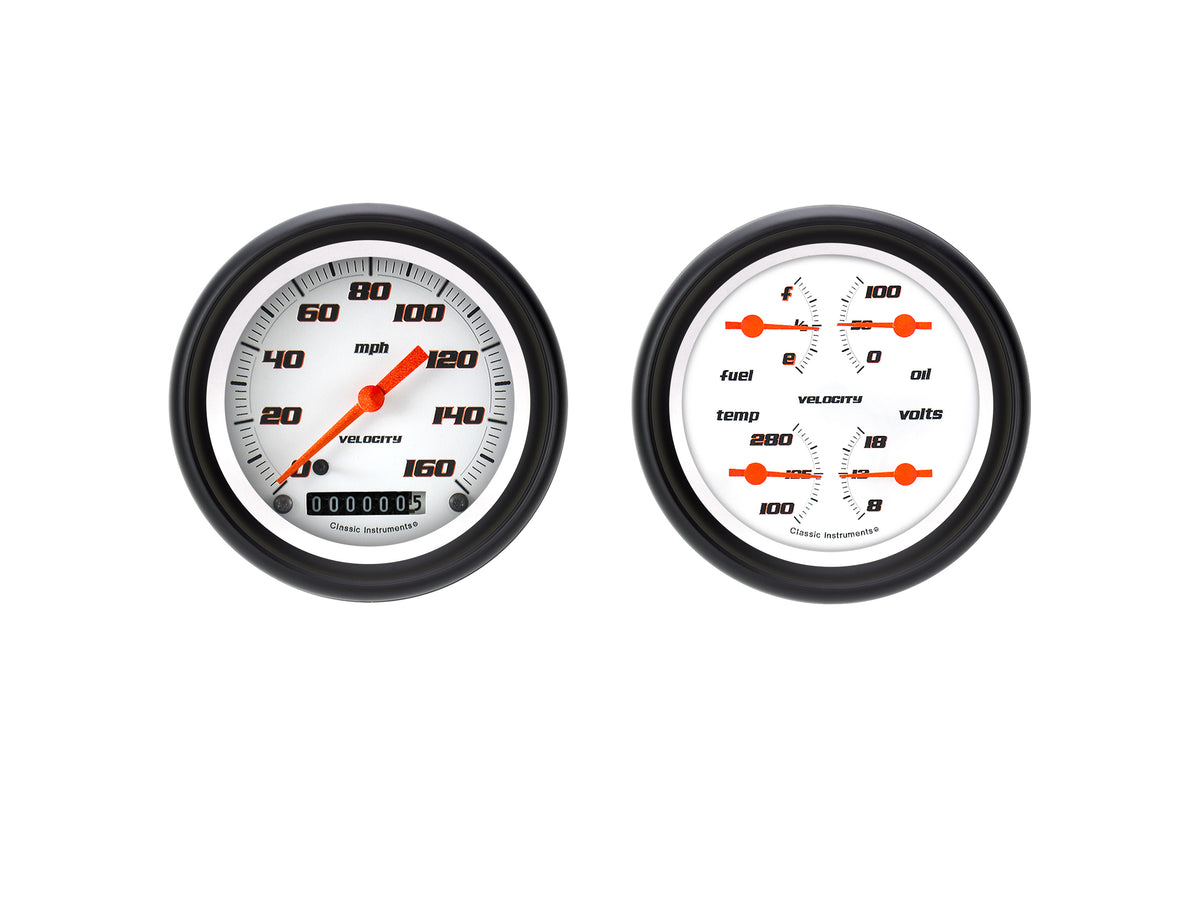 Classic Instruments Velocity White 3" Speedometer and Quad Gauge Set - VS02WBPF