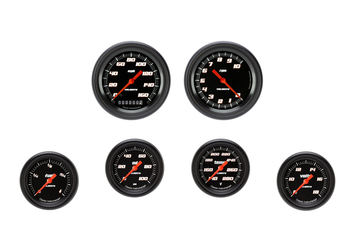 Classic Instruments Velocity Black Six Gauge Set Black Performance Bezel - VS301BBPF
