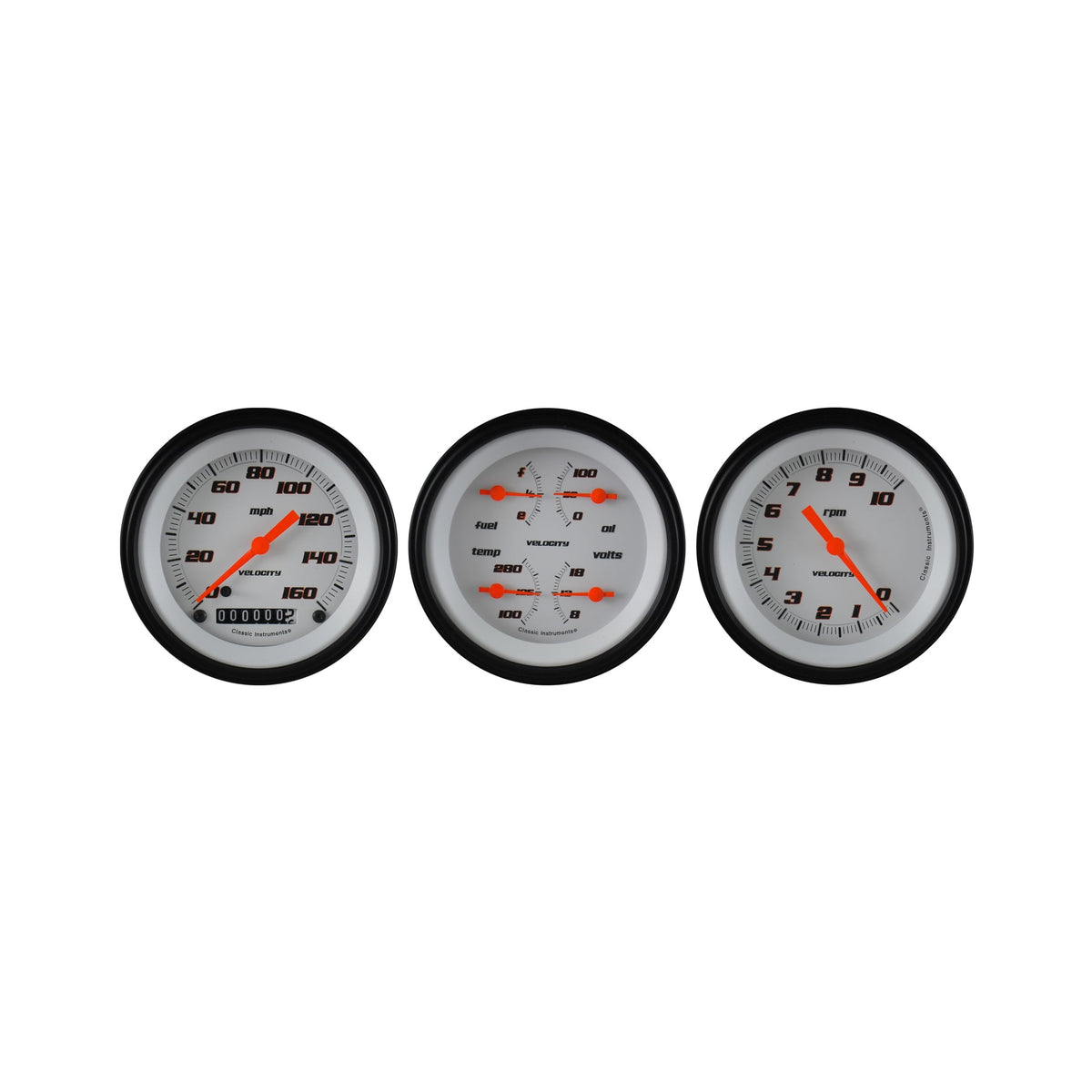 Classic Instruments Velocity White Three Gauge Set - VS03WBLF