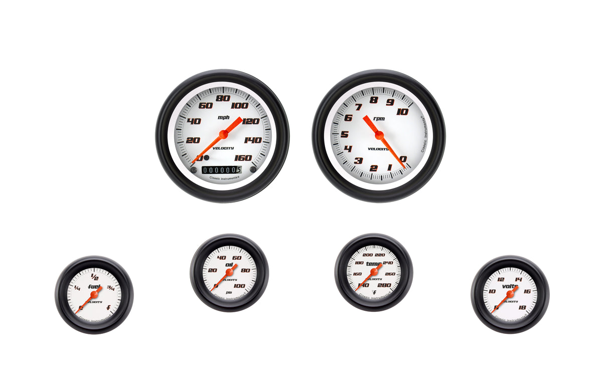 Classic Instruments Velocity White 2-1/8" Full Sweep Six Gauge Set - VS101WBPF