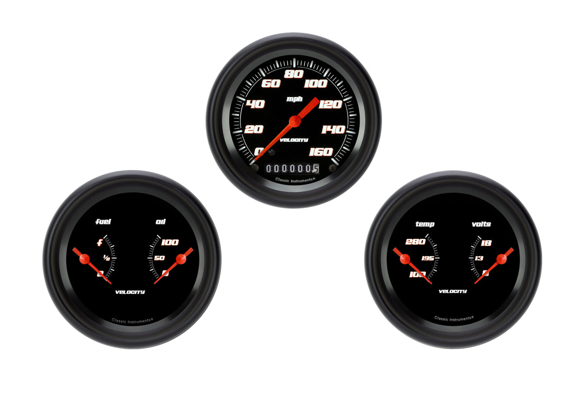Classic Instruments Velocity Black 3" Speedo w/ 2 Dual Gauges GM - VS04BBPF