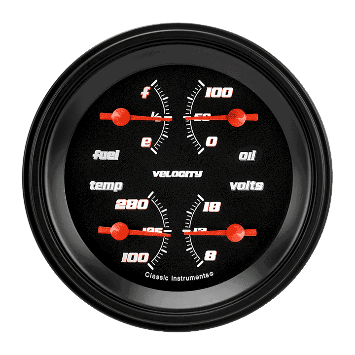 Classic Instruments Velocity Black 3-3/8" Quad Gauge - VS76BBLF