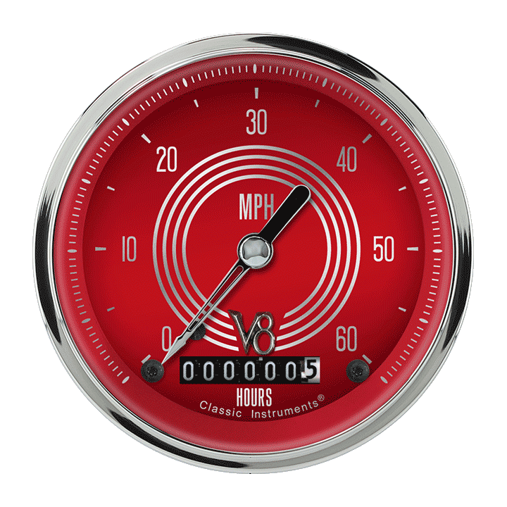 Classic Instruments V8 Red Steelie 3-3/8" Low Speed Speedometer Gauge - LSV8RS